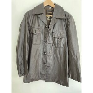 Vintage Anthony's Genuine Leather Mens Brown Button Up Shirt Jacket Size 38